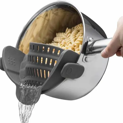 Silicone Clip-On Heat Resistant Colander - Strainer Utensils for Pots, Pans, Bowls, Pasta & Vegetable Draining, Kitchen Accessories Gadgets