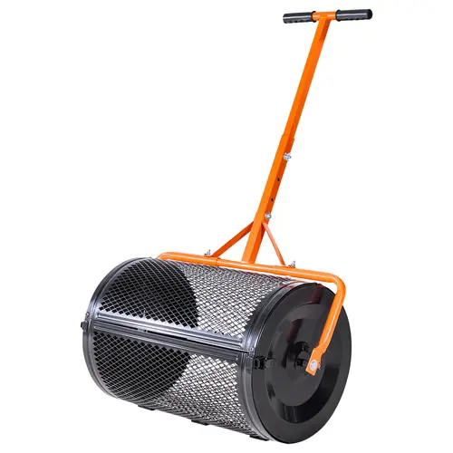 【toolupgrade】VEVOR 2.66 cu ft Mesh Surface Compost Spreader, 24-in Wide Peat Moss Roller, 3-Height Adjustable Handle, Powder-Coated Steel Heavy-Duty Tool for Lawn Seeding Tasks, Even Spread Lawn & Farmland Care