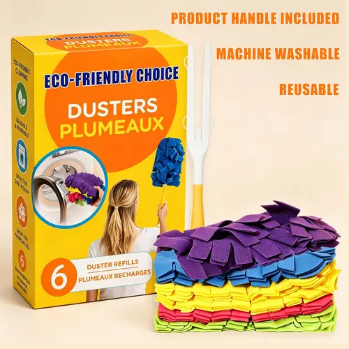 6PCS Electrostatic Duster replacement   Refills with handle for swiffer, 360° Larger Multisurface Heads with 6X Microfiber Cloths,Machine Washable Reusable, Home Cleaning Products, Electrostatic Duster Cloths