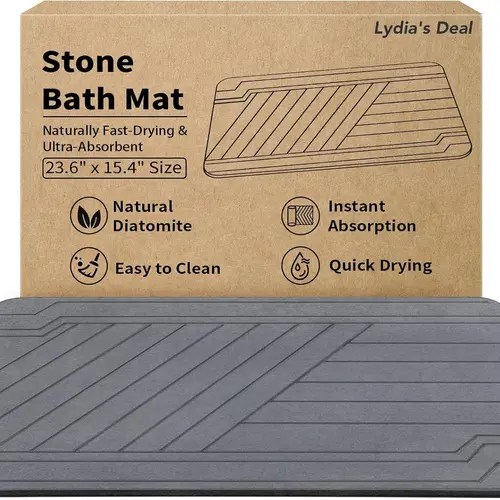 Rectangle Mineral Diatomite Bath Mat - 23.6"x15.4" Ultra Absorbent, Non-Slip, Quick Drying Bath Mat for Tub, Wetroom Bathrooms, Easy to Clean Home Decor Bathroom Accessory Home Essential