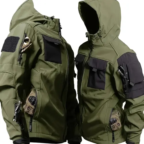HOMUG Men's Casual Hooded Hiking Jacket - Outdoor Functional Windproof and Breathable Coat - Warm Coat - Long-Sleeved Coat - Tactical Waterproof Softshell Jacket - Multi-Functional Hooded Shirt, Suitable for Autumn and Winter Clothing Menswear SpringState