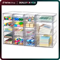 Vtopmart Acrylic Organizer with 16/32 Drawers, Clear Storage Drawers for Office Supplies Makeup Jewelry Art Crafts, Non-Slip Water&Dust Proof, Variety of Drawer Options for Desk Vanity Bathroom Pantry, Boxes, BackToSchol & Preschool Restock