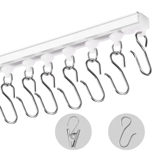 【toolupgrade】VEVOR Sliding Curtain Track Set, 9.9 FT/3m Self-Adhesive No-Drill Ceiling Mounted System with Clips, Hooks & Hardware, Smooth Slide for Living Room Divider, Room Decor, House Decor White