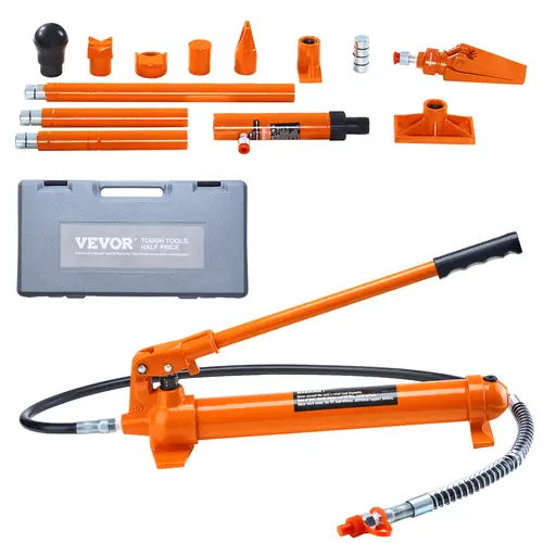【toolupgrade】VEVOR Heavy Duty 10-Ton Capacity Porta Power Kit, Portable Hydraulic Jack with 55in Oil Hose, 10t Frame Repair & Lift Power Auto Body Kit with Storage Case for Car, Truck, 10T Lift Power