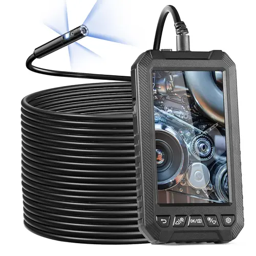 【toolupgrade】VEVOR 1080P Triple Lens Endoscope Camera with Light, 49.2FT Semi-Rigid Cable, 5" Screen, 8+2 LED Lights, IP67 Waterproof Snake Camera for Automotive Pipe Checks, Industrial Diagnostic Tool (32GB SD Card, Father's Day Gift Option), Auto Engine