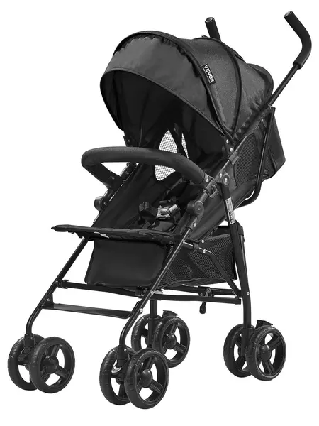 【fathersdaygift】VEVOR Lightweight Stroller, Compact Easy Fold MultiPosition Recline Canopy Backrest, Carbon Steel Frame, Large Storage Basket,Cup Holder, Umbrella Toddler Baby Stroller for Travel and More, Black