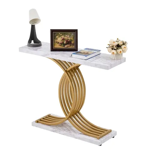 【toolupgrade】VEVOR Narrow Rectangle Console Sofa Table, 39.4in Metal Frame MDF Wood Table, 1-Tier Open Tabletop Shows Art and Decor, Entryway/Living Room Furniture for Behind Couch or Skinny Hallway