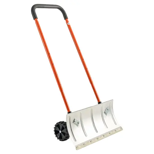 【toolupgrade】VEVOR Heavy Duty Alloy Steel Wheeled Snow Pusher Shovel, 24-in Tool with 11.42-in Bi-Directional Angled Blade, 90-Degree Adjustable Handle, Surface Safe Portable Snow Removal for Driveway