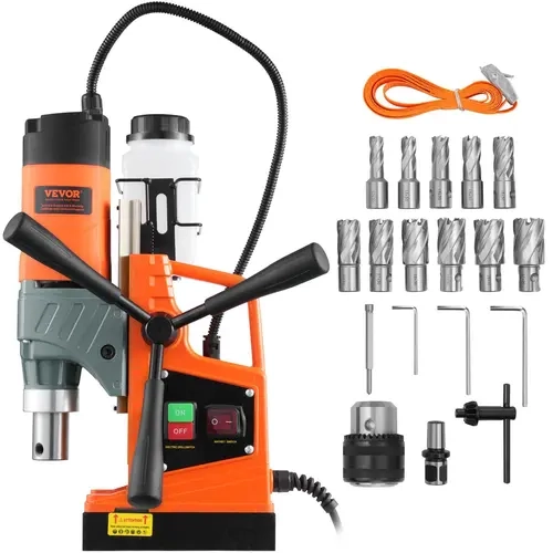 【toolupgrade】VEVOR Industrial Magnetic Drill Press, 1450W Copper Motor, 1.57" Boring Diameter, 12500N Magnetic Force, 850 RPM Portable Electric Drill, Variable Speed, Ergonomic Handle, Overload Protection, for Equipment Installation, Home Improvement