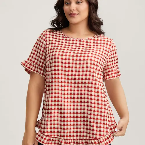 BLOOMCHIC Women's Plus Size Boho Style Shirt - Plaid Printed Long Sleeve Tops, Lightweight Button Back Detail, Flattering Fit for Everyday & Vacation Wear[M-6X] Back To School,Spotlight Day,SohoChic