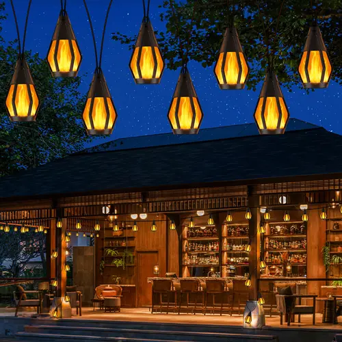 Halloween Decor Solar Flame LED String Lights, 42FT 15 Flickering Flame Lanterns, IP65 Waterproof Energy-Efficient Eco-Friendly Ambient Lighting for Home Decor, Garden Yard & Halloween Party Led Mood Light Led Lights Furniture,sohochic