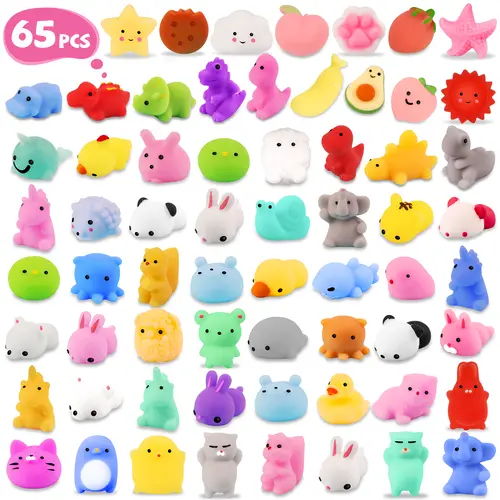 NPET Mini Animal Mochi Squishies Toys Set (80pcs/65pcs Random Assortment) - TPU Cute Animals Kids Toys, Soft Colorful Sensory Tools for Stress Relief, Birthday Party Favors, Color Mix Keeps It Fun, Kawaii Animal Set