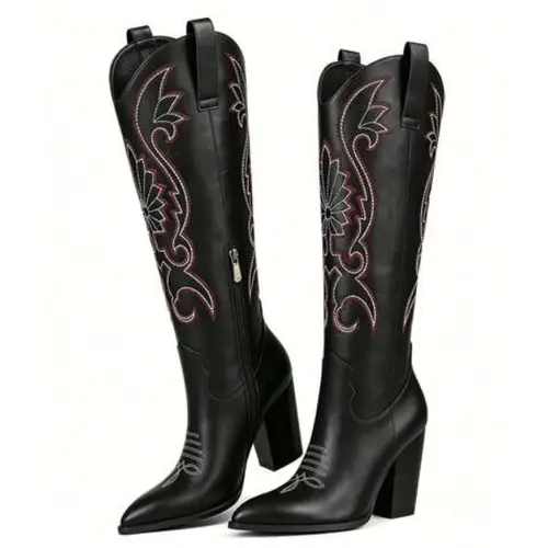 EROCALLI Women's Studded Cowboy Boots - Chic Mid-Calf Western Style, Pointed Toe, Chunky Heel, Rubber Sole, All Seasons Footwear with Cowboy Aesthetic & Cowgirl Vibe for Dress, Wedding Wear,sohochic