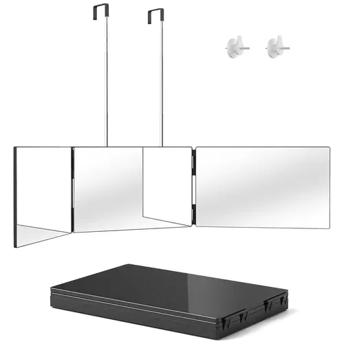 3-Way Anti-Fog HD Glass Mirror for Hair Cutting, Shaving & Makeup, Height-Adjustable Bathroom Gadget with 2 Hold Nails, 360-Degree Viewing Angle, Abs-Enhanced Construction,sohochic