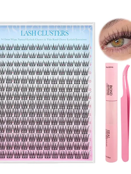 Natural Lash Extension Kit 168Pcs Wispy EyelashExtensions Kit Individual Lashes Extensions withLash Bond & Seal & Tweezers for Beginners cluster applicator makeup cosmetic cosmetic Gentle eyelashes & adhesives 0.05mm cluster kit,sunscreen,sohochic