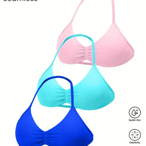 3-piece women's halter-neck sports bra top, Sport Bras, solid color high-elastic nylon backrest workout bra, body-shaping and comfortable underwear