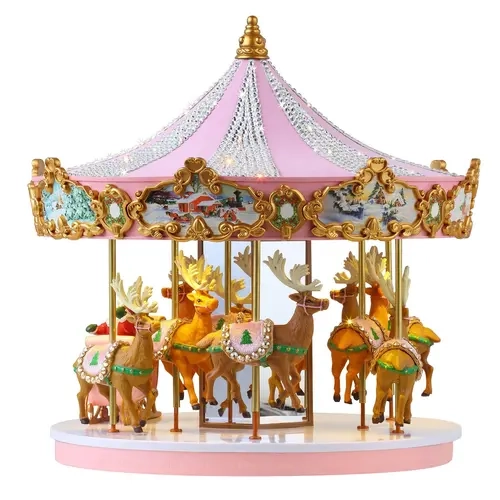 Mr. Christmas 12" Animated & Musical Pink Crystal Carousel