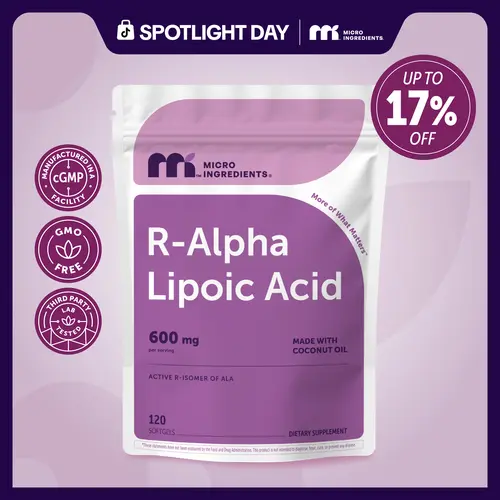 Micro Ingredients R Alpha Lipoic Acid 600mg with Coconut Oil, 120 Softgels