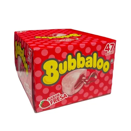 Bubbaloo Fresa Chewing Bubble Gum with Liquid Filled Center, Box of 47 Pieces, Mexican Candy, Dulces Mexicanos