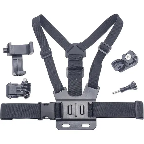 7-in-1 Adjustable Chest Harness Mount for Phone & Action Camera, Anti-Shake Stabilizer for POV Shooting, Ideal for Cycling, Kayaking, Running, Vlogging Durable Clip