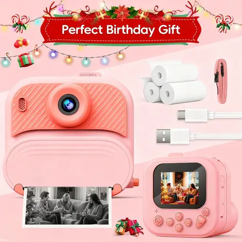 Kids' Instant Print Camera Kit - 48MP, 1080P HD, 2.4-Inch Screen Digital Camera with Included Printer Paper, Creativity Toy Birthday Gift for 3-12 Year Old Girls,sohochic
