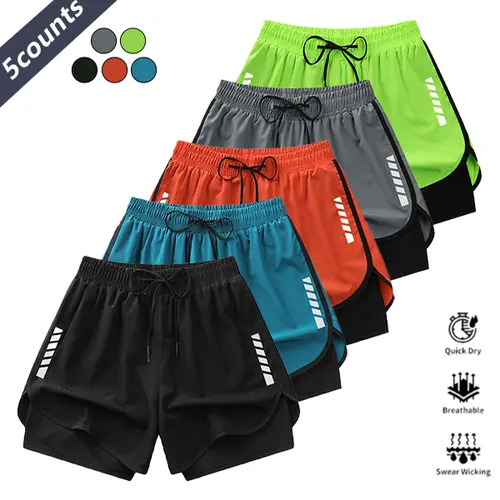 Men's 5PC 3-in Solid 2-in-1 Quick Dry Athletic Shorts, Moisture Wicking, Minimalist, Breezy Activewear for Gym, Casual Outdoor Activities