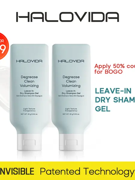 HALOVIDA Leave-in Light Hair Dry Shampoo Gel 2.28oz,No-Rinse Shampoo Gel,Instant Oil Absorption & Invisible Volume Boost,Long-Lasting Oil Control,Soothing & Comfort,Affordable,Pure,4D hyaluronic acid