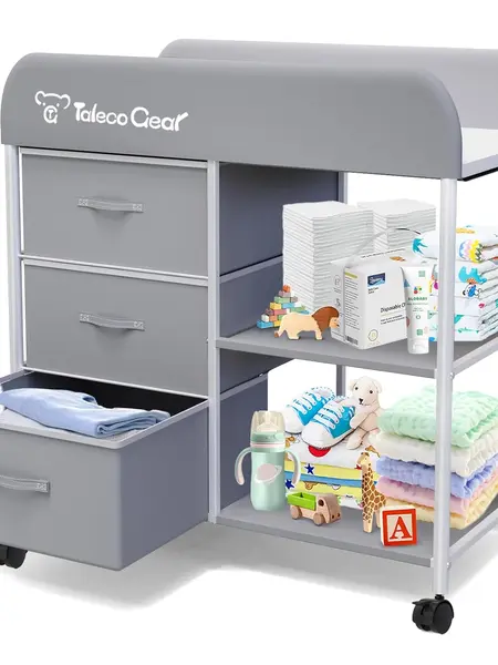 G TALECO GEAR Portable Baby Changing Table & Diaper Station with Lockable Wheels - Mom-Focused Nursery Furniture, Newborn Baby Stuff with 3 Storage Baskets, Waterproof Pad, Non-Toxic Sturdy Steel Frame #sohochic