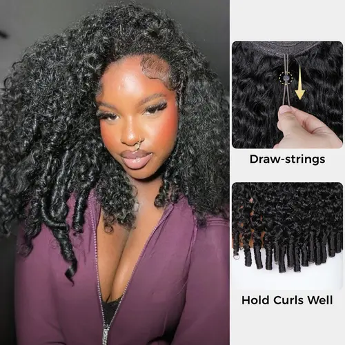 OQ HAIR Burmese Curly 250% Density 3 IN 1 Half Wig With Drawstring No Glue No Lace Wear Go Glueless Wig With Invisible Hairline Various Styles #SohoChic #TikTokShopBackToSchool