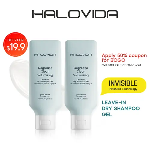 HALOVIDA Leave-in Dry Shampoo Gel, Instant Oil Absorption, Invisible Volume, Long-Lasting Oil Control, 4D Hyaluronic Acid, Silk Protein, Lightweight & Refreshing, Suitable for All Hair Types, 2.28oz, Gentle & Smooth, #backtoschool