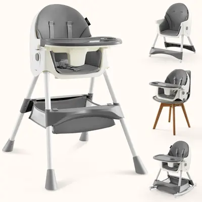 [sohochic] HARPPA 6-in-1 Convertible High Chair, Foldable PU Leather Portable Toddler Booster Seat with Adjustable Tray, Triangular Structure & 5-Point Harness, Convertible Highchair, Multifunctional High Chair, Portable High Chair, Iron, Folding