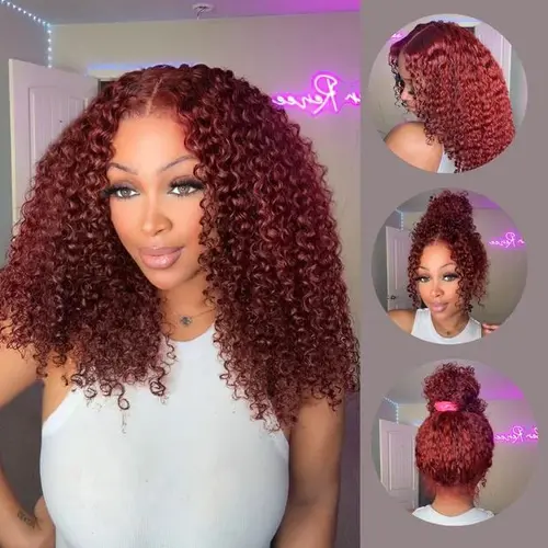 Ashimary Women's Human Hair 360 Lace Frontal Wig, Female Reddish Brown Kinky Curly, Invisi-Strap Snug Fit, 7x5 Transparent Lace, Bleached Knots, Pre-Cut, Drawstring Equipped #Summervibes,sohochic