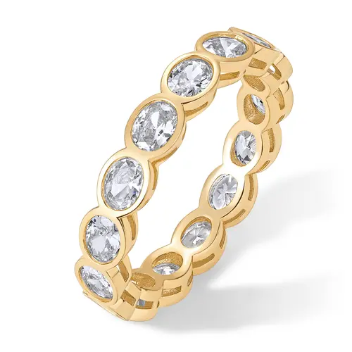 PAVOI 14k Gold Plated Bridal Eternity Rings for Women - Stackable Eternity Band with Bezel Set Oval CZ - Cubic Zirconia Wedding Bands Women - Trendy Fashion Jewelry