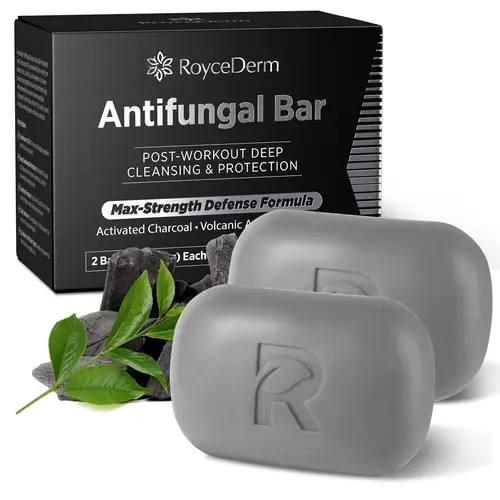RoyceDerm 200g Antifungal Medicated Bar Soap Pack - Antibacterial Soap Cleanser for Adults with Normal Skin, Tea Tree Oil, Charcoal, Volcanic Ash, Athlete's Foot & Ringworm Care