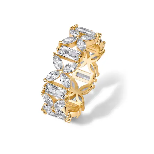 PAVOI 14K Gold Plated Bridal Eternity Ring for Women - Eternity Band With Marquise Cut Cubic Zirconia -  Statement Gold Wedding Bands