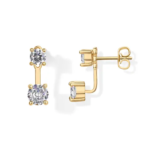 PAVOI 18K Gold Plated Sterling Silver Posts Cubic Zirconia Ear Jacket Statement Earrings for Women | Front & Back Stud Earring Jackets