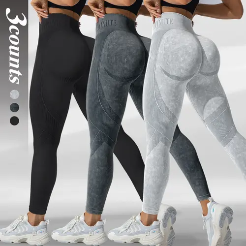 Hijesse Women's Solid High Waist Sports Leggings Sporty High Stretch Fabric Yoga Jogger Pants for Fitness & Gym Wear Essential Womenswear