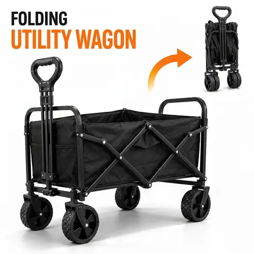 [back to school] WeCharmer Collapsible Mobile Folding Trolley with Tailgate & Swivel Function, 350lbs Capacity Lightweight Portable Utility Cart for Outdoor Hiking Shopping