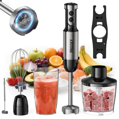 PRASKY 9-in-1 1000W High Speed Immersion Stick Blender - Blender Cup, Food Chopper, Ice Crusher, Egg Beater, Milk Frother, Bowl, BPA-Free Stainless Steel Blade, 20-Speed, Frozen Drinks, Back to School Haul,sohochic