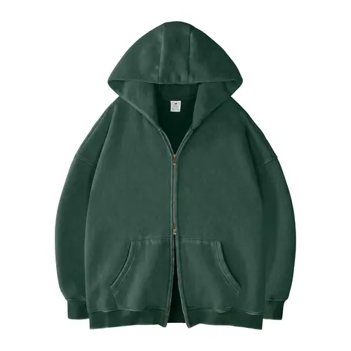 FAIABLE Unisex Oversized Zip-Up Hoodie in Acid Wash Heavyweight Cotton Fleece with Oversized Pockets & Stretch Ribbed Cuffs for Men & Women Casual Sweatshirt
