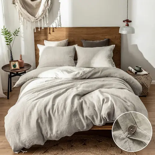 Simple&Opulence 100% Linen Duvet Cover Set, Belgian Flax Breathable Bedding, Comforter Cover+ Pillowsham with Coconut Button Closure, memorial day