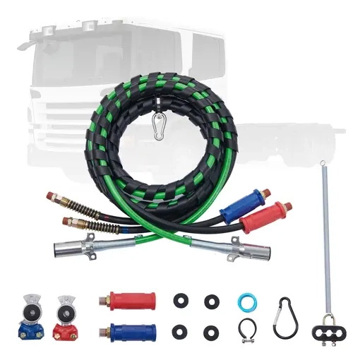 【toolupgrade】VEVOR 12FT Semi Truck Air Lines Kit, Brass 7-Way SAE-J560 Plug ABS Electric Power Line, 2 Glad Hands, 3-in-1 Rubber Hose, 2 Handles, 4 Leak-Proof Seals, Tender Spring for Semi Truck Trailer Tractor Brake Repair, Easy Installation