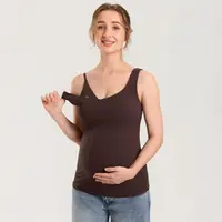 MOMANDA Natrelax Maternity Nursing Tank Tops with Built in Bra Sleeveless Casual Pregnancy Tee V Neck Workout Shirt Postpartum Outfit