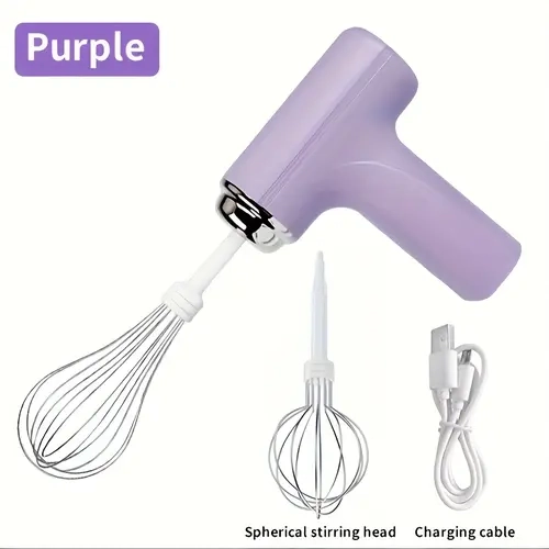 Handheld Whisk Mixer - Rechargeable Cordless Food Mixer, 2-Heads Dual Functionality, 3-Speed Touch Button, Lightweight Quick Attachment, 1lb, Anti-Dumping Design, Bowl Rest Feature, Comfortable to Hold for Egg & Cake Baking