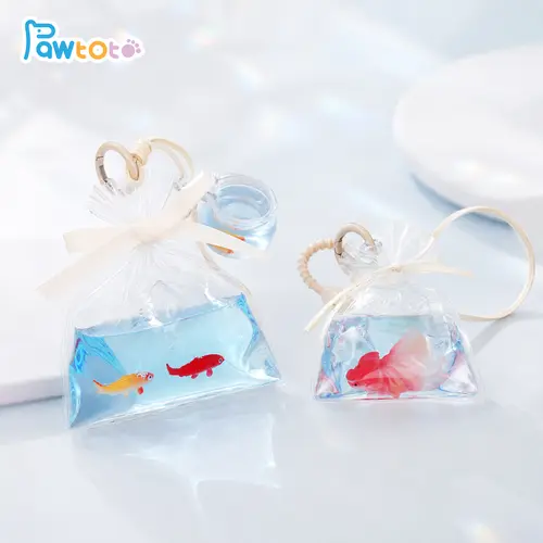 Pawtoto Cute Water Golden Fish Red Soft Fidget Squishy Stress Ball - Handmade Food Grade BPA-Free Silicone, 7x9x3 cm, 50g Desk Companion Office Stationery Gift for Family Relaxation (Cute Bag Included)