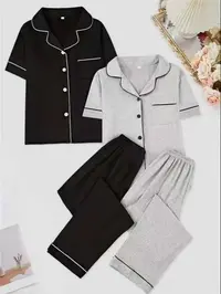 Women's Homecoming, Short Sleeve Long Pants Set, Lapel Design, Chest Pocket Detail, Spring & Fall Wear