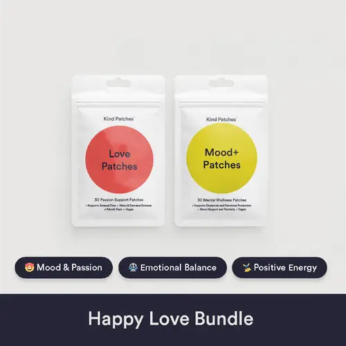 Kind Patches Happy Love Bundle, 30 Mental Wellness Patches+30 Passion Patches, Support Mental Health, Ashwagandha, Natural Ingredient, Steady Release,Vegan