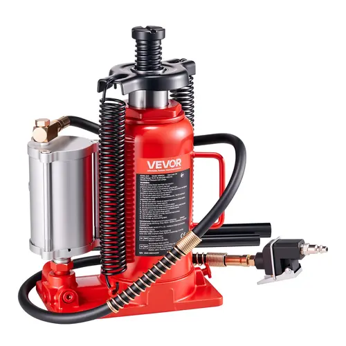 【toolupgrade】VEVOR Cast Iron Air Hydraulic Bottle Jack with Pump, 20-Ton (44092 lbs) Capacity, 10.2-19.5 in Lifting Range, Pneumatic/Manual Heavy Duty Welded Jack, Leakfree Fill Port, Overload Valve Guard for RV Repair, Car