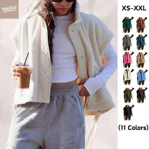 Oversized Sherpa Fleece Vest for Women Cozy Sleeveless Jacket Gilet with Pockets & Button Closure Casual Minimalist Winter Tops fleecevest oversizedfit Women'swear Basic Collared 2026 Fall FallFresh