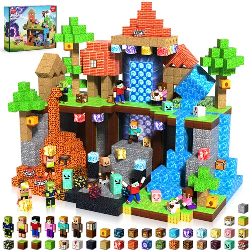 210PCS Magnetic Blocks with 6 Action Figures– 2026 STEM Magnetic Building Blocks for Kids 6+ Christmas, Creative Educational Play Set for Boys & Girls